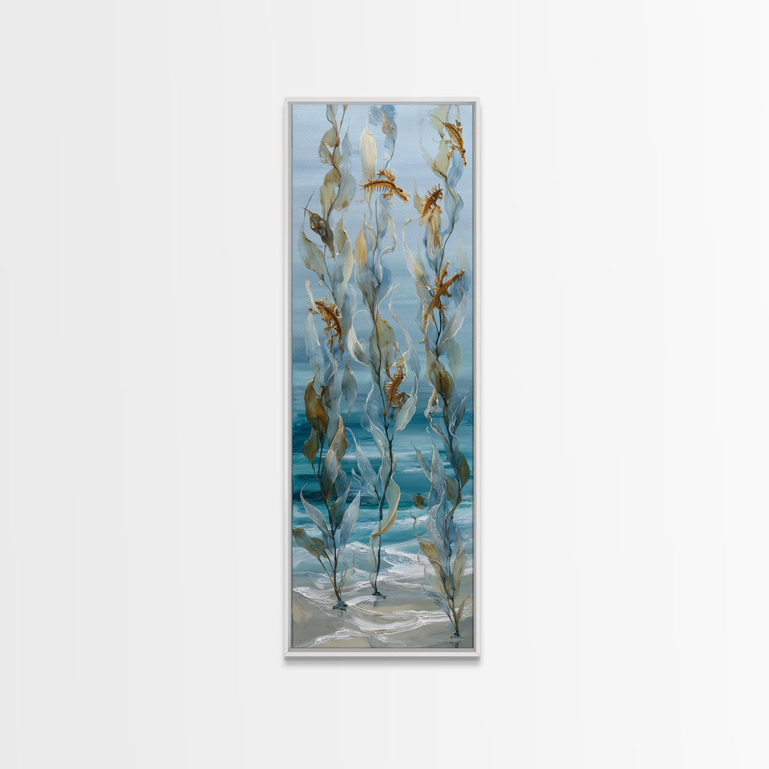 Sea Dragon Drifting Among Kelp Framed Canvas Print, Marine Life Art, Ocean Prints, Living Room Decor, Fine Art, Marine, MLA-1x3-53