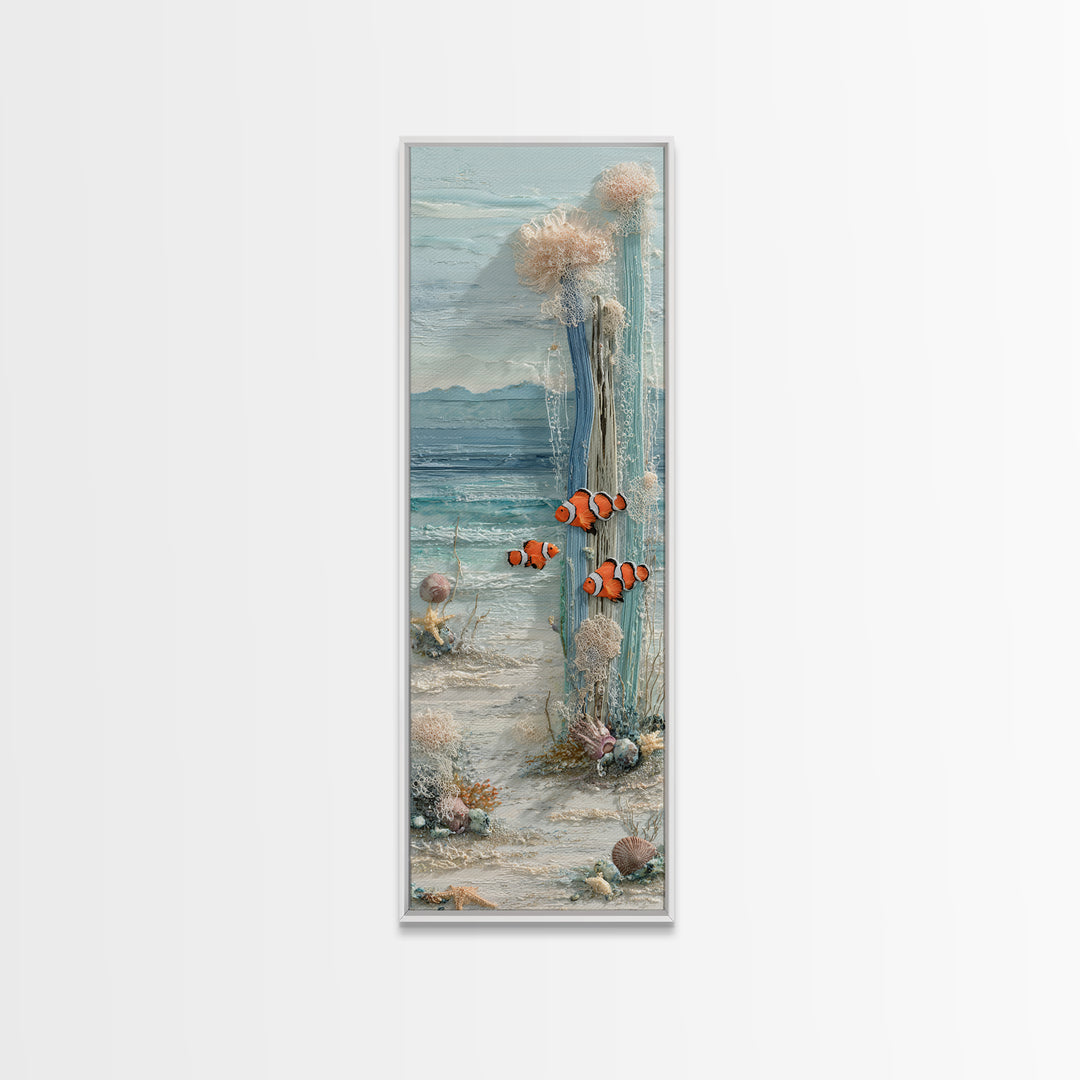 Clownfish Around Anemone Tentacles Canvas Print, Marine Life Art, Statement Artwork, Living Room Decor, Fine Art, Marine, MLA-1x3-56