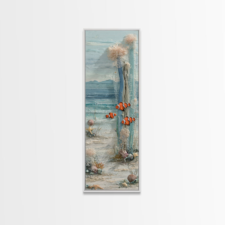 Clownfish Around Anemone Tentacles Canvas Print, Marine Life Art, Statement Artwork, Living Room Decor, Fine Art, Marine, MLA-1x3-56