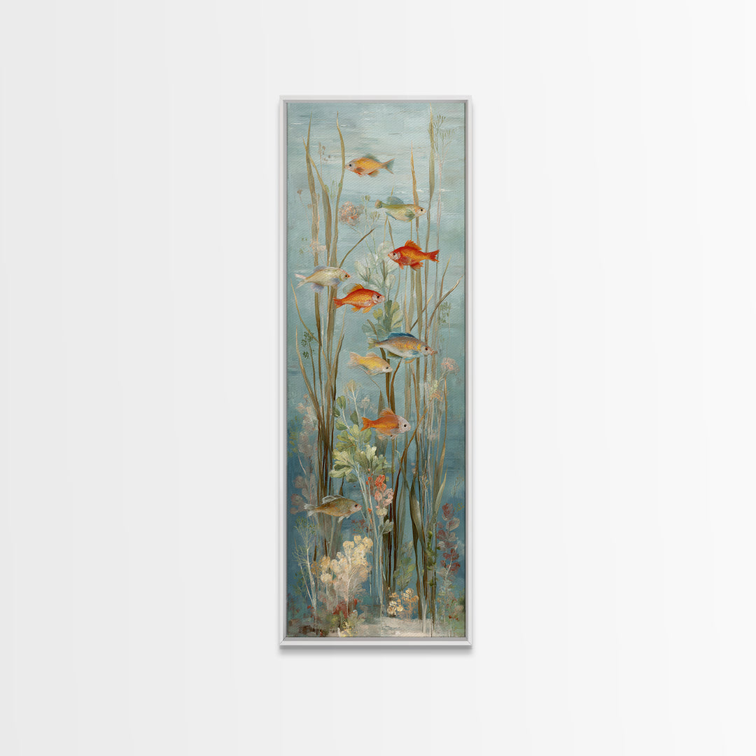 Coral Reef Panorama Framed Canvas Print, Marine Life Art, Pastel Wall Art, Living Room Decor, Oil Painting, Marine, MLA-1x3-69
