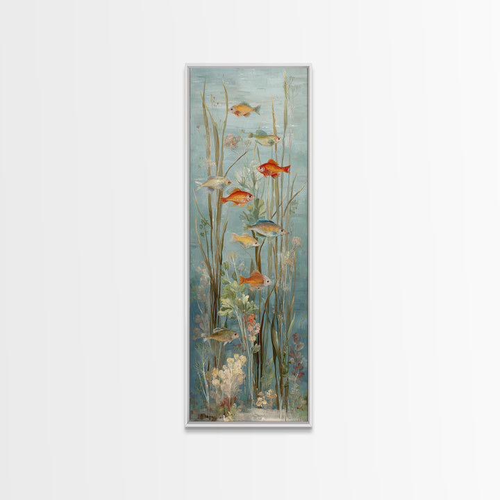 Coral Reef Panorama Framed Canvas Print, Marine Life Art, Pastel Wall Art, Living Room Decor, Oil Painting, Marine, MLA-1x3-69