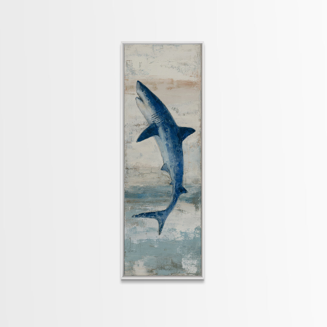Shark Silhouette in Deep Blue Light Canvas Print, Marine Life Art, Art Print, Living Room Decor, Fine Art, Marine, Coastal Art, MLA-1x3-72