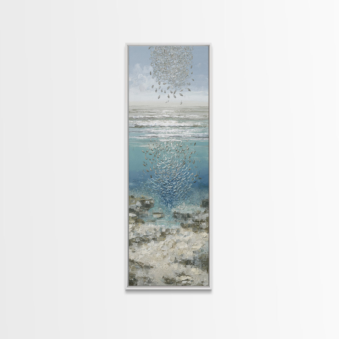 School of Fish Forming a Silver Spiral Canvas Print, Marine Life Art, Minimalist Decor, Living Room Decor, Fine Art, Marine, MLA-1x3-88