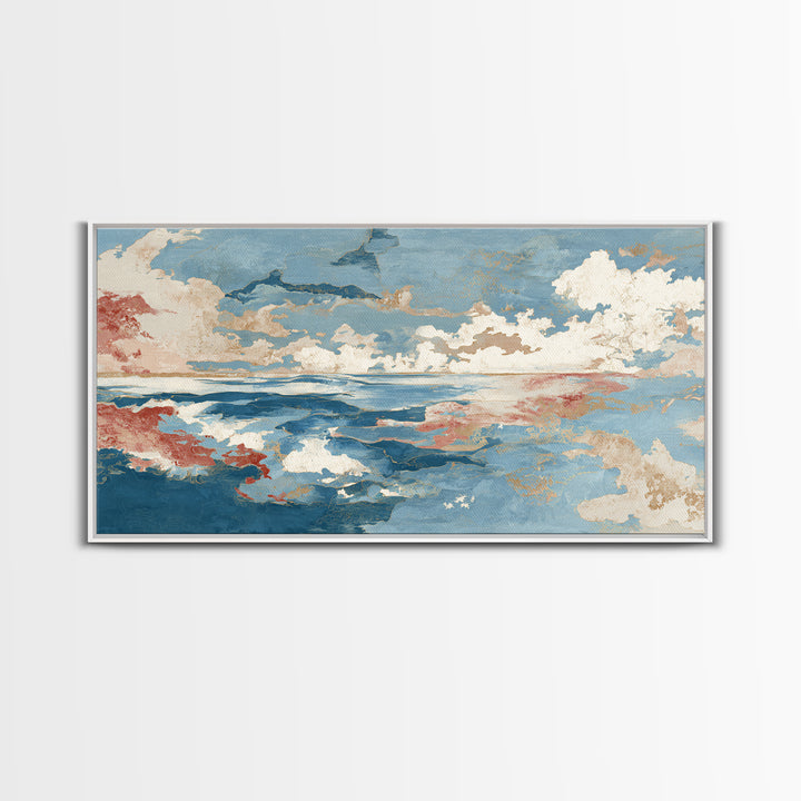 Lobster in Bold Coastal Red Palette Framed Canvas Print, Marine Life Art, Boho Decor, Living Room Decor, Oil Painting, Marine, MLA-2x1-35