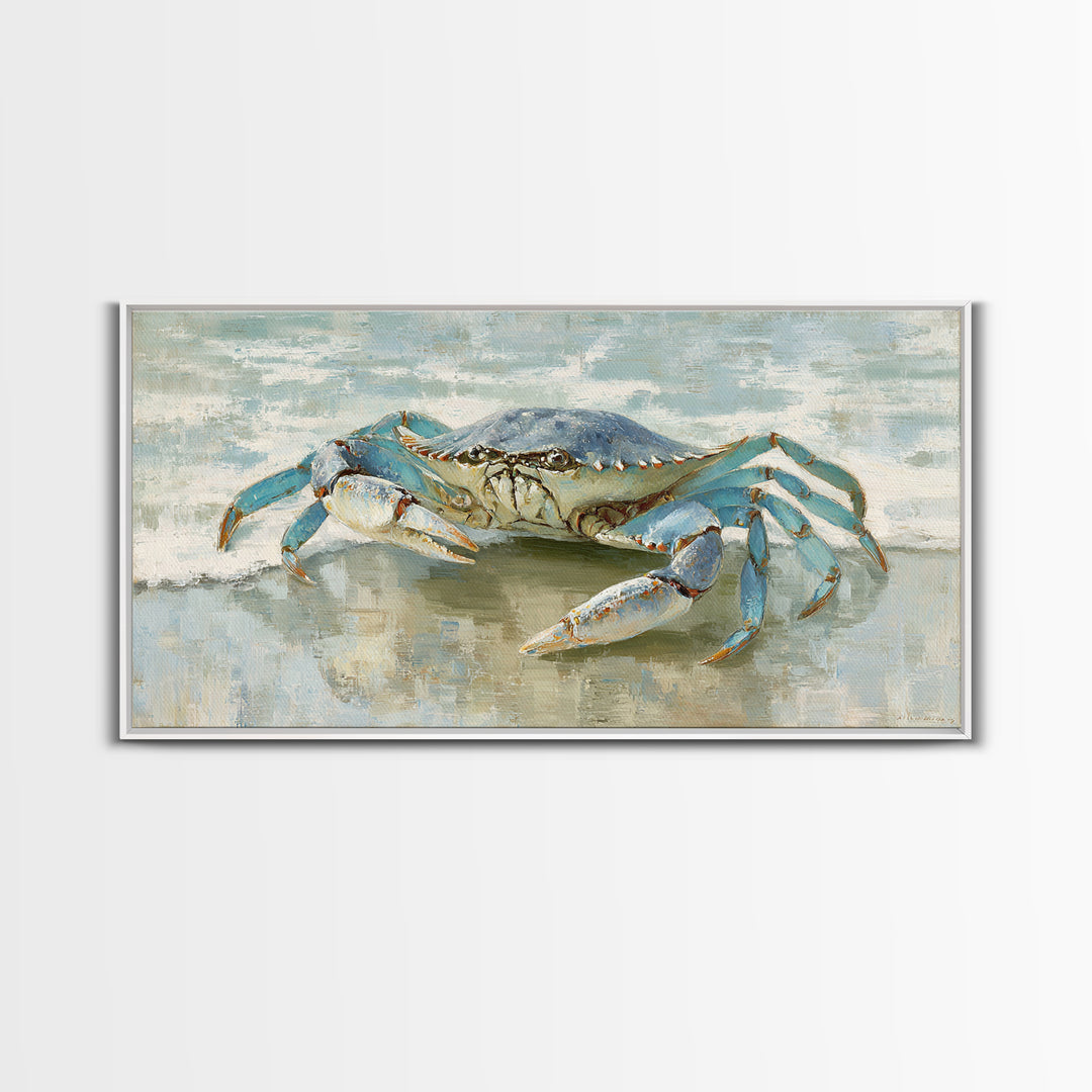 Blue Crab with Painterly Shell Texture Framed Canvas Print, Marine Life Art, Modern Art Print, Living Room Decor, Marine, MLA-2x1-6