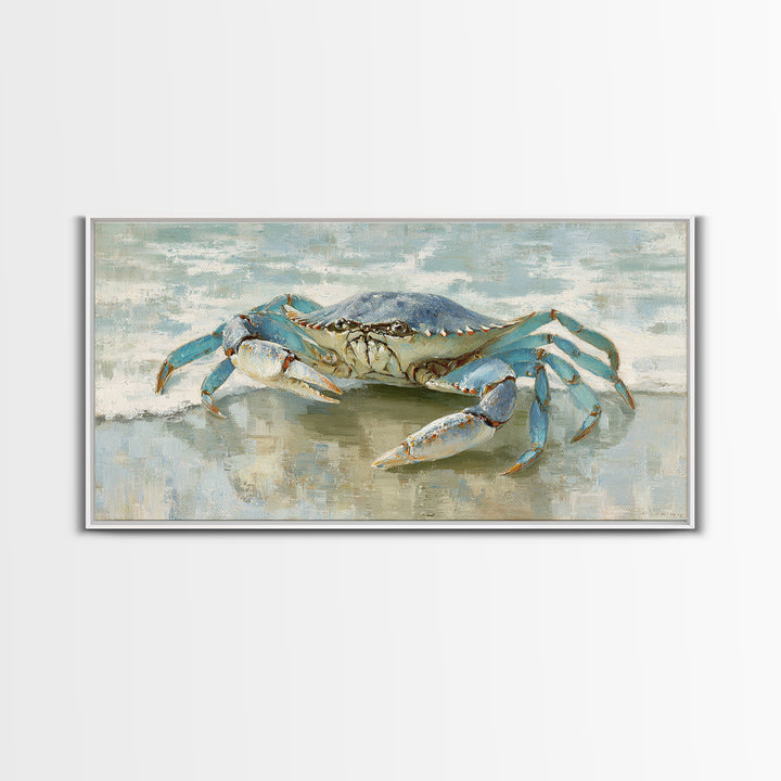 Blue Crab with Painterly Shell Texture Framed Canvas Print, Marine Life Art, Modern Art Print, Living Room Decor, Marine, MLA-2x1-6