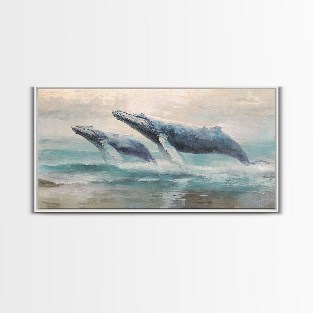 Humpback Whale and Calf Canvas Print, Marine Life Art, Gallery Decor, Living Room Decor, Fine Art, Marine, Minimalist Decor, MLA-2x1-62