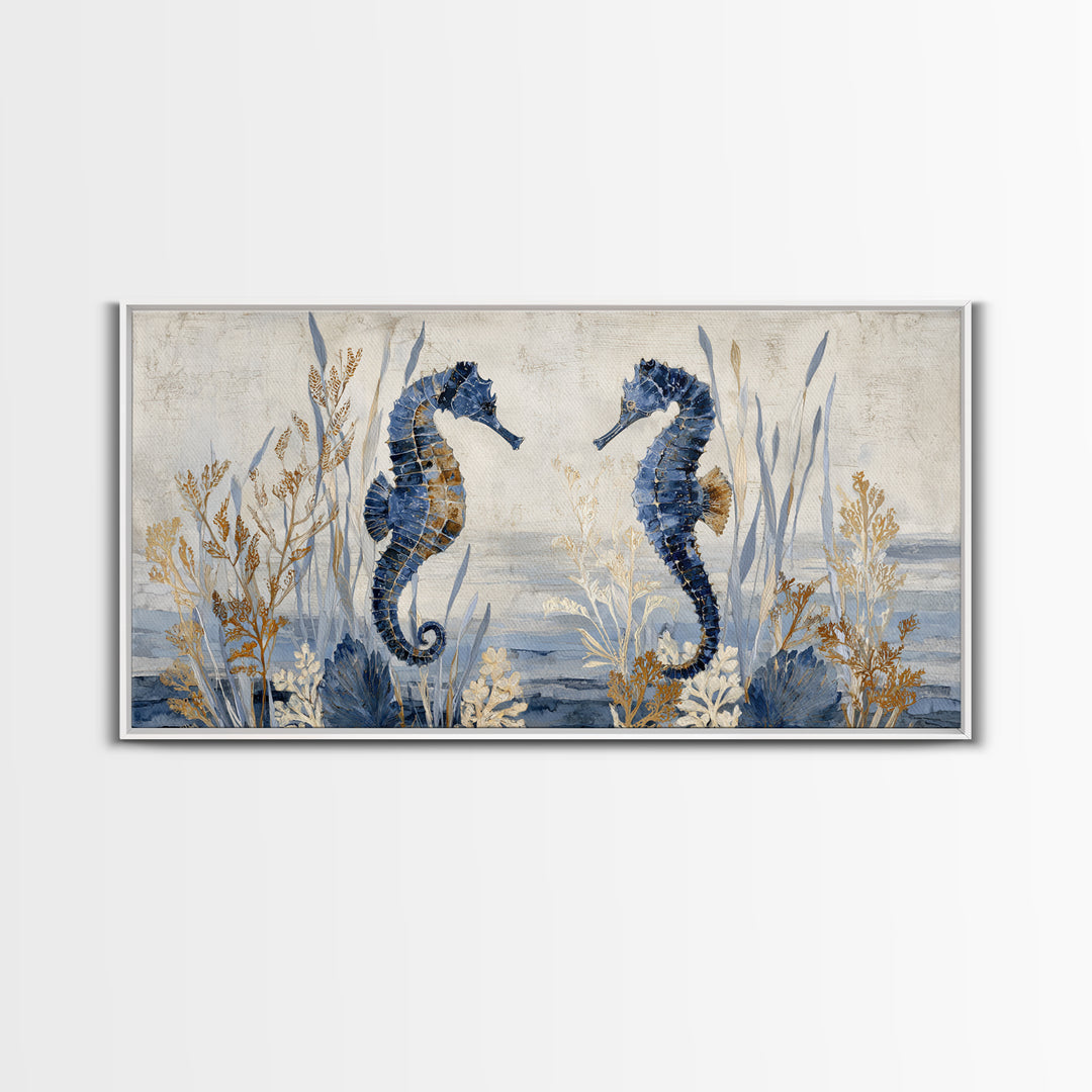 Seahorse Pair Among Sea Grass Canvas Print, Marine Life Art, Luxury Decor, Living Room Decor, Fine Art, Marine, Beach Decor, MLA-2x1-73