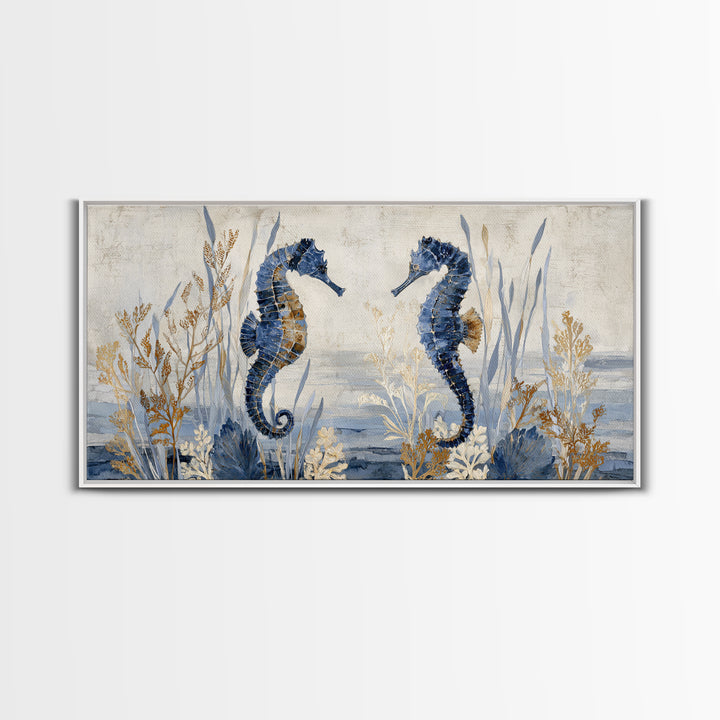 Seahorse Pair Among Sea Grass Canvas Print, Marine Life Art, Luxury Decor, Living Room Decor, Fine Art, Marine, Beach Decor, MLA-2x1-73