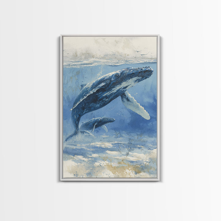 Humpback Whale and Calf Framed Canvas Print, Marine Life Art, Tropical Wall Art, Living Room Decor, Fine Art, Marine, MLA-2x3-26