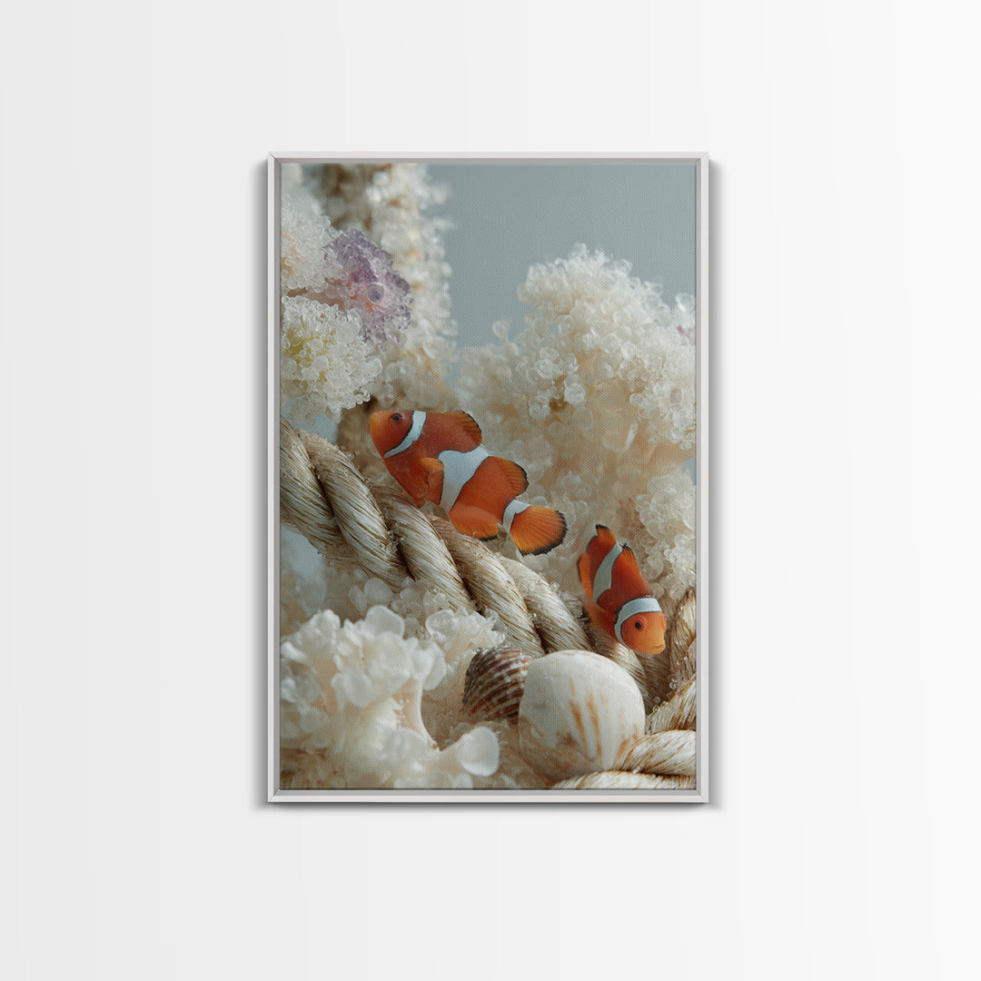 Clownfish Around Anemone Tentacles Framed Canvas Print, Marine Life Art, Ocean Prints, Living Room Decor, Fine Art, Marine, MLA-2x3-4