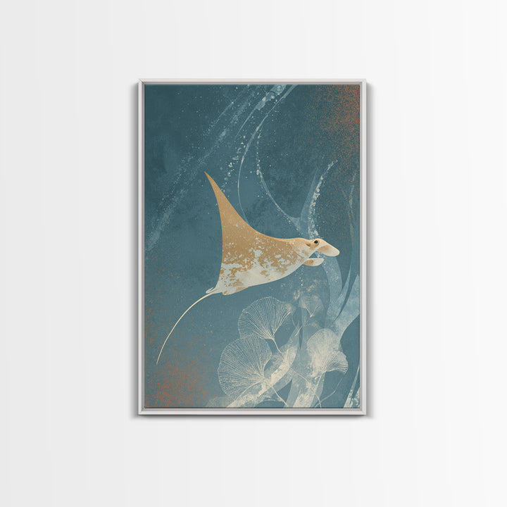 Manta Ray Flying Through Underwater Light Framed Canvas Print, Marine Life Art, Home Decor, Living Room Decor, Fine Art, Marine, MLA-2x3-46