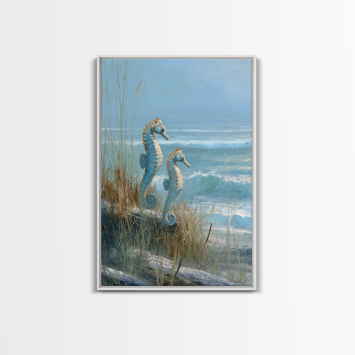 Seahorse Pair Among Sea Grass Framed Canvas Print, Marine Life Art, Contemporary Art, Living Room Decor, Fine Art, Marine, MLA-2x3-85