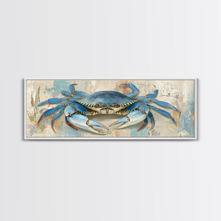 Blue Crab with Painterly Shell Texture Framed Canvas Print, Marine Life Art, Room Decor, Living Room Decor, Fine Art, Marine, MLA-3x1-2