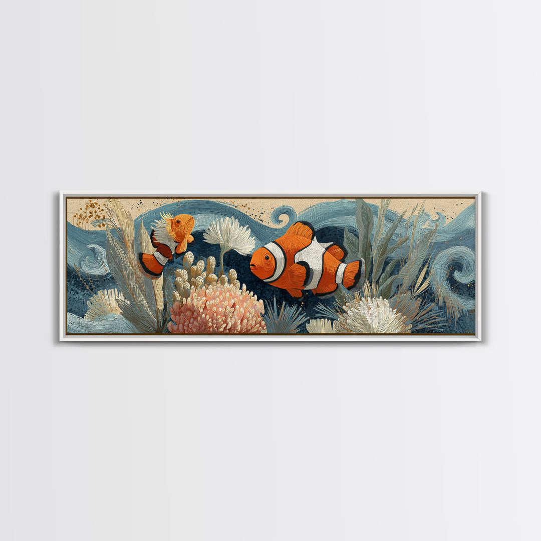 Clownfish Around Anemone Tentacles Canvas Print, Marine Life Art, Marine Life, Living Room Decor, Fine Art, Marine, Art Print, MLA-3x1-36