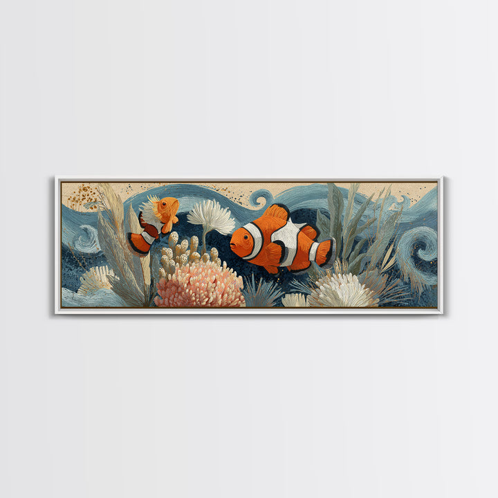 Clownfish Around Anemone Tentacles Canvas Print, Marine Life Art, Marine Life, Living Room Decor, Fine Art, Marine, Art Print, MLA-3x1-36