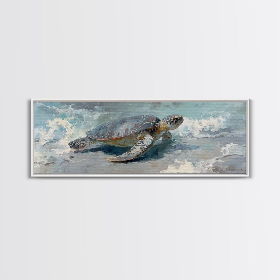 Bioluminescent Plankton Around Swimming Turtle Canvas Print, Marine Life Art, Handmade Art, Living Room Decor, Fine Art, Marine, MLA-3x1-40