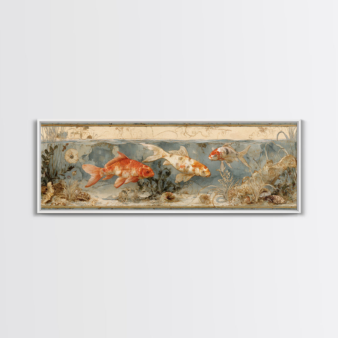 Koi Like Marine Fish Canvas Print, Marine Life Art, Coastal Home Decor, Living Room Decor, Fine Art, Marine, Neutral Decor, MLA-3x1-8