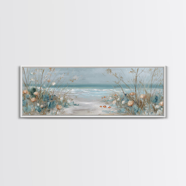 Clownfish Around Anemone Tentacles Framed Canvas Print, Marine Life Art, Contemporary Art, Living Room Decor, Fine Art, Marine, MLA-3x1-84