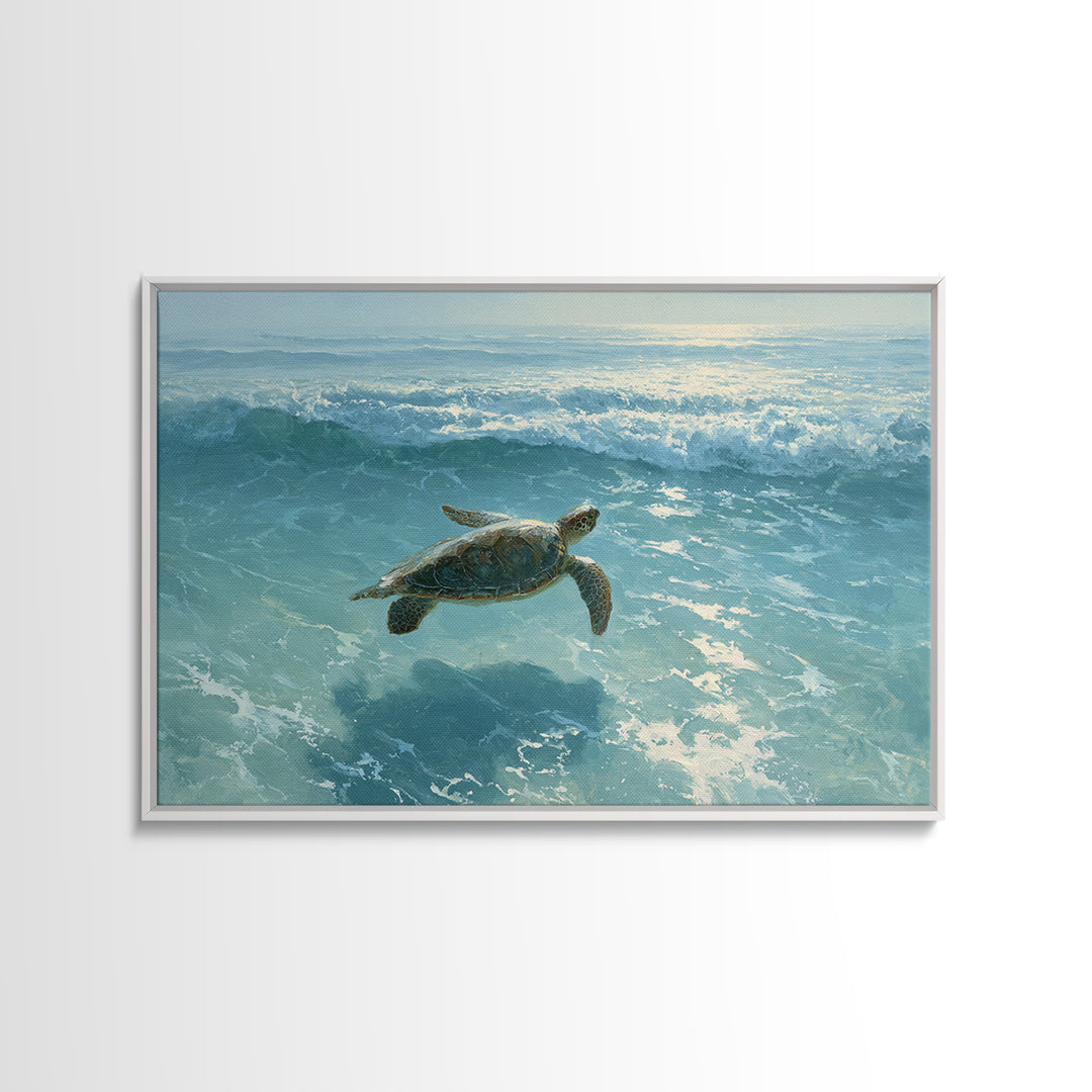 Sea Turtle Gliding Through Clear Blue Water Canvas Print, Marine Life Art, Surf Poster, Living Room Decor, Fine Art, Marine, MLA-3x2-29