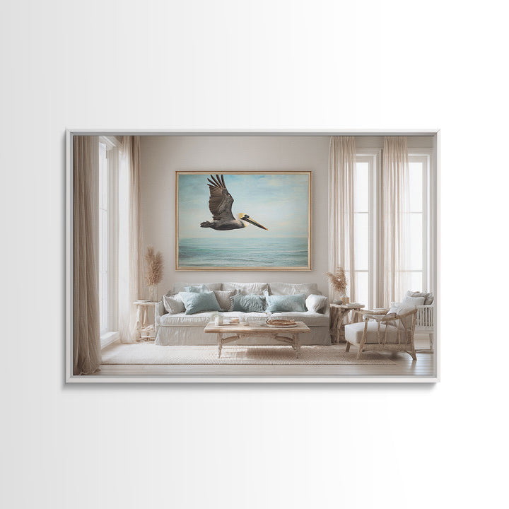 Pelican Diving Toward Fish Near Surface Canvas Print, Marine Life Art, Statement Artwork, Living Room Decor, Fine Art, Marine, MLA-3x2-3