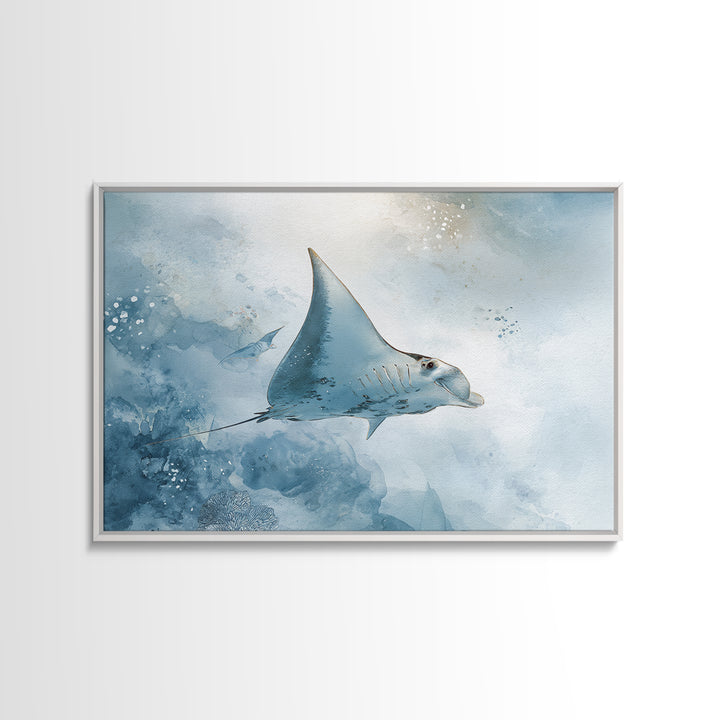 Manta Ray Flying Through Underwater Light Canvas Print, Marine Life Art, Nautical Decor, Living Room Decor, Fine Art, Marine, MLA-3x2-42