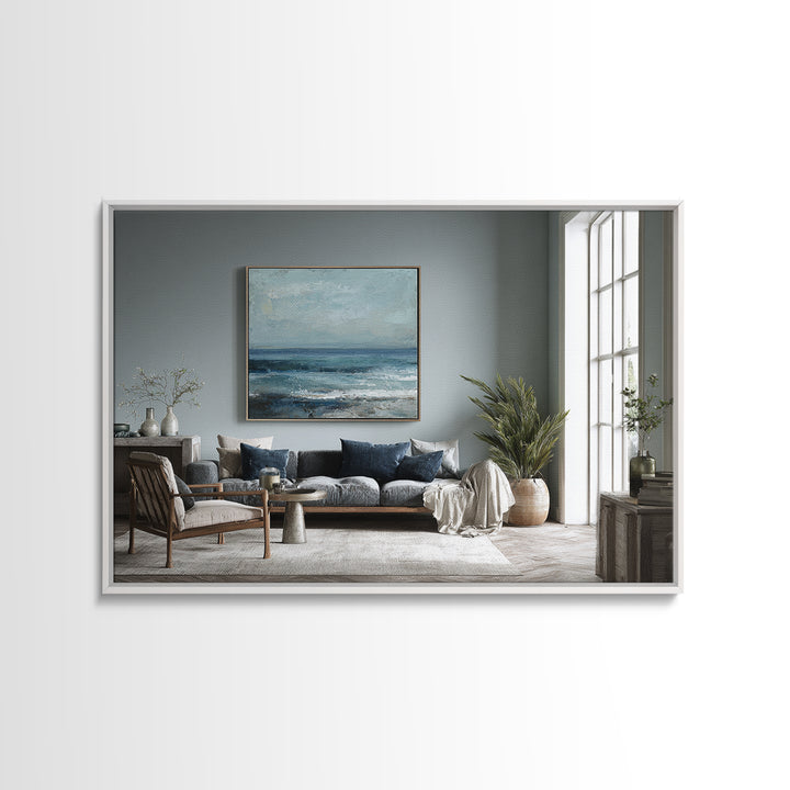 Squid in a Mysterious Midnight Sea Framed Canvas Print, Marine Life Art, Ocean Decor, Living Room Decor, Oil Painting, Marine, MLA-3x2-47