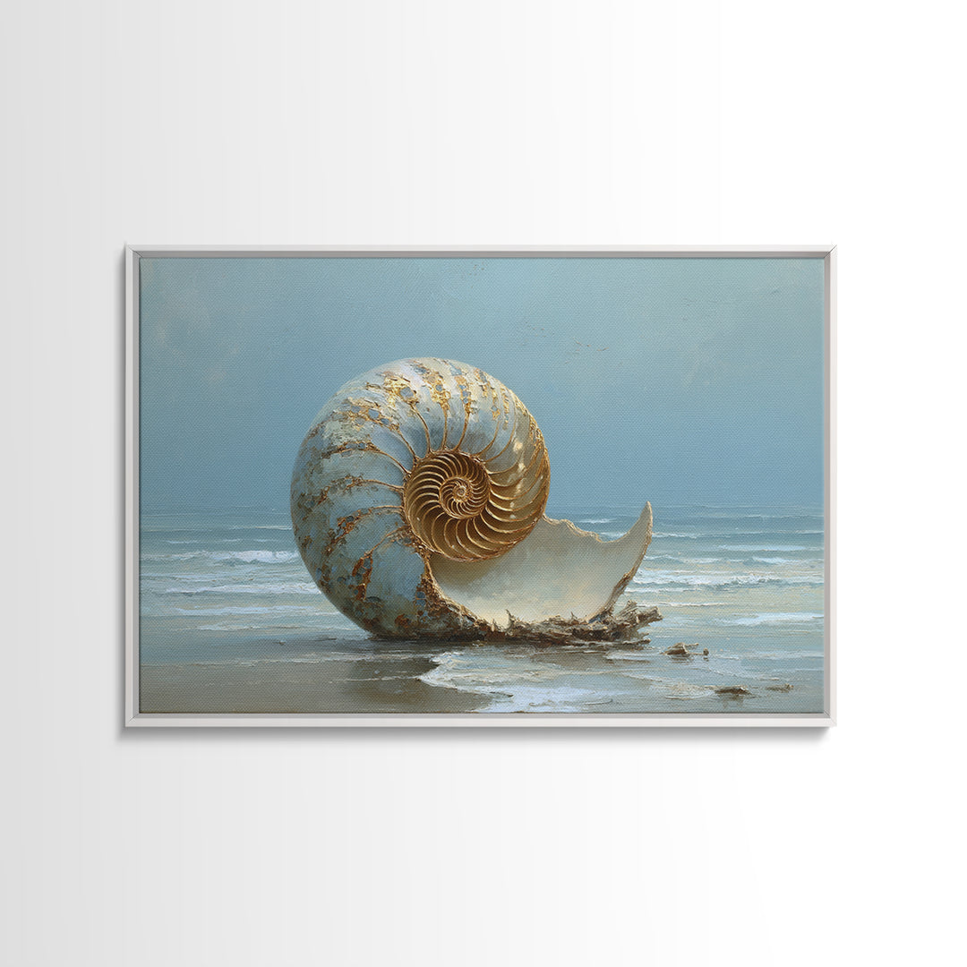 Nautilus Shell Study Framed Canvas Print, Marine Life Art, Neutral Decor, Living Room Decor, Fine Art, Marine, Wall Art, MLA-3x2-63
