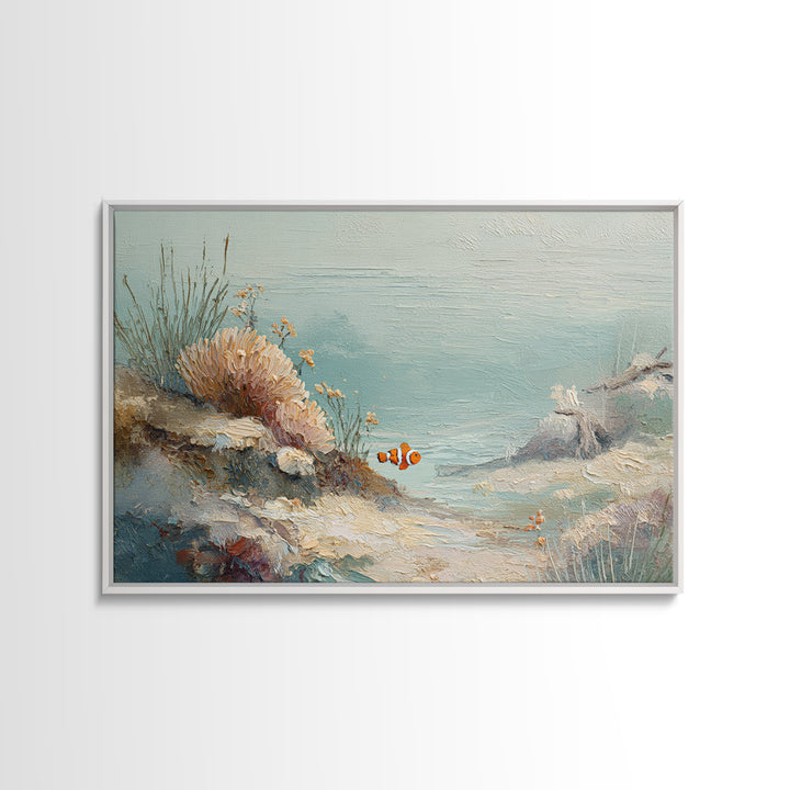 Clownfish Around Anemone Tentacles Canvas Print, Marine Life Art, Beach House Decor, Living Room Decor, Fine Art, Marine, MLA-3x2-72