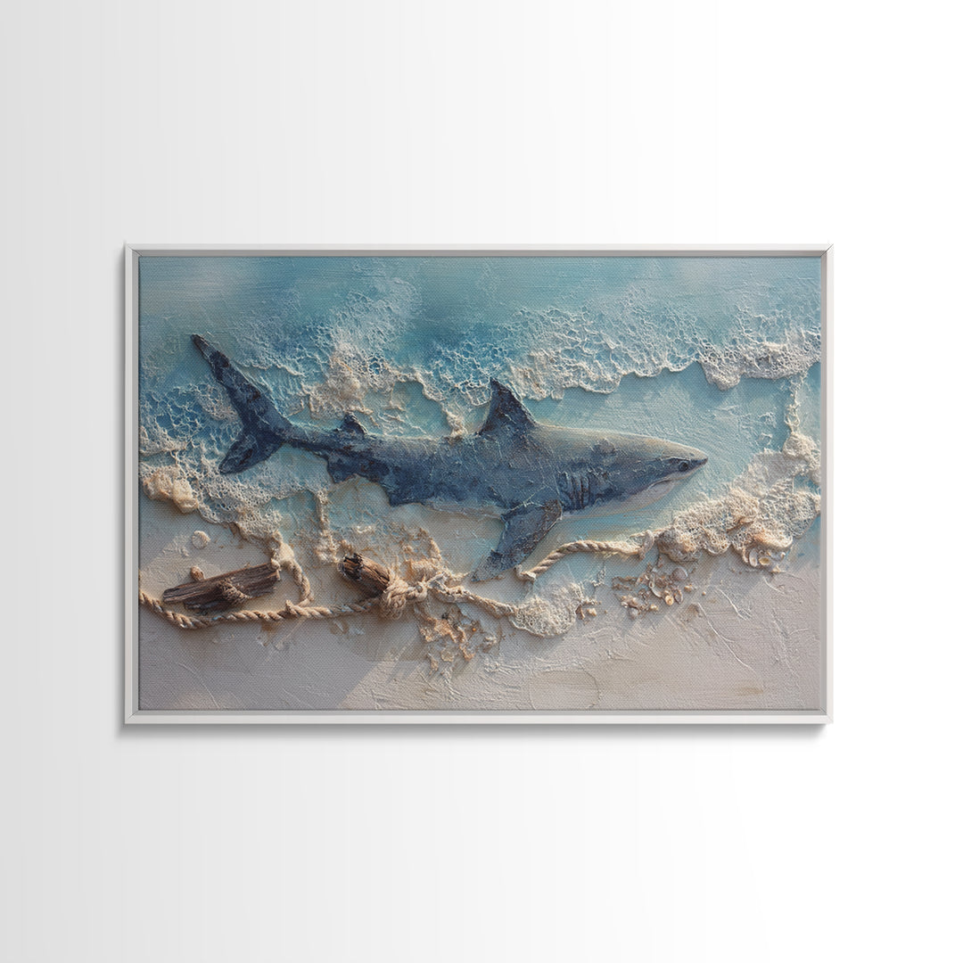 Shark Silhouette in Deep Blue Light Canvas Print, Marine Life Art, Fish Art, Living Room Decor, Marine, Modern Art Print, MLA-3x2-88