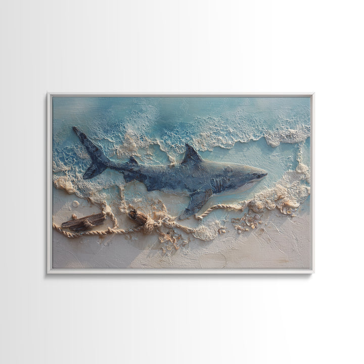 Shark Silhouette in Deep Blue Light Canvas Print, Marine Life Art, Fish Art, Living Room Decor, Marine, Modern Art Print, MLA-3x2-88
