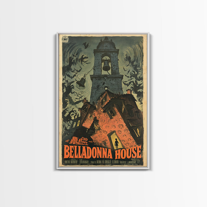 The Black Veil Of Belladonna House, Italian Horror Film Poster, Retro Gothic Cinema Art, Vintage Halloween Wall Art, Framed Canvas Print