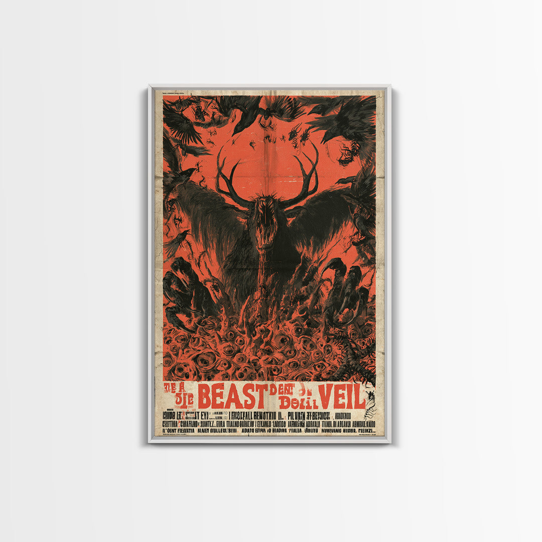 The Beast Beneath The Wedding Veil, Italian Horror Film Poster, Retro Gothic Cinema Art, Vintage Halloween Wall Art, Framed Canvas Print