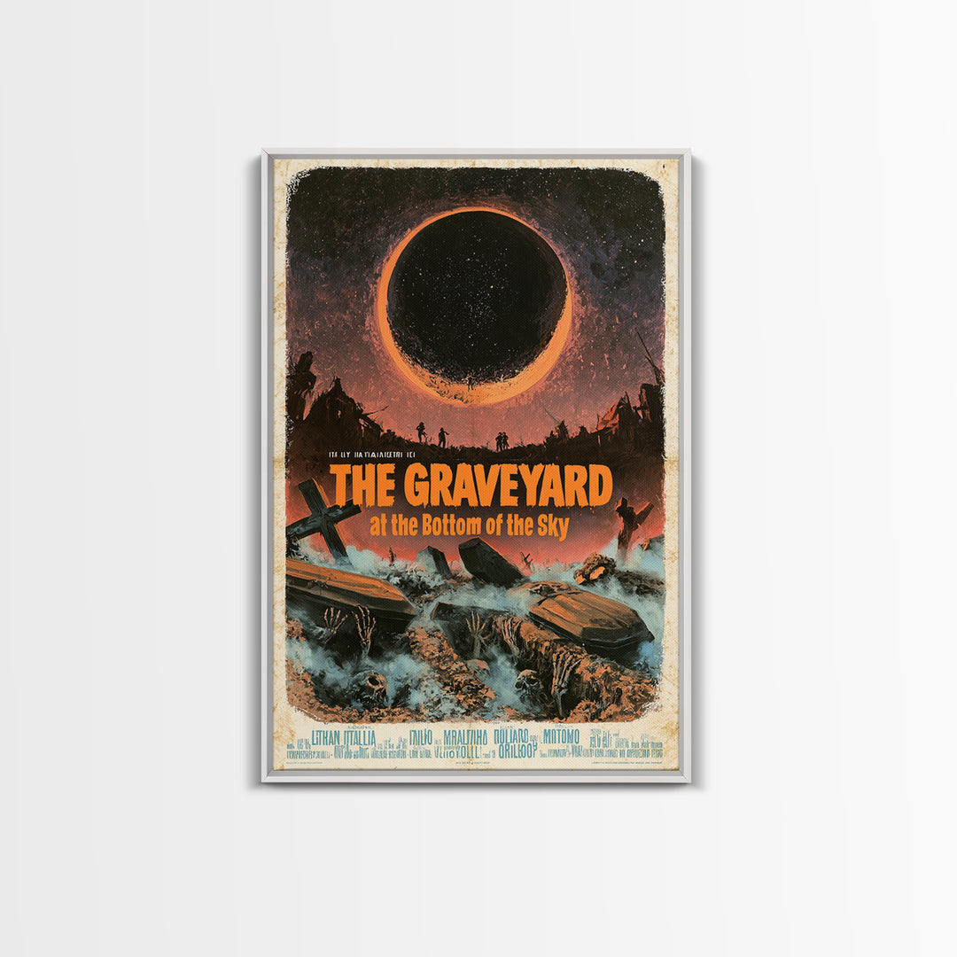 The Graveyard At The Bottom Of The Sky, Italian Horror Film Poster, Retro Gothic Cinema Art, Vintage Halloween Wall Art, Framed Canvas Print