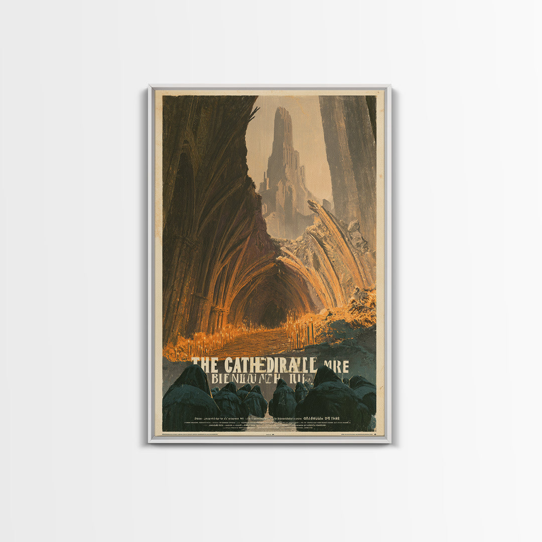 The Cathedral Beneath The Mire, French Horror Film Poster, Retro Gothic Cinema Art, Vintage Halloween Wall Art, Framed Canvas Print