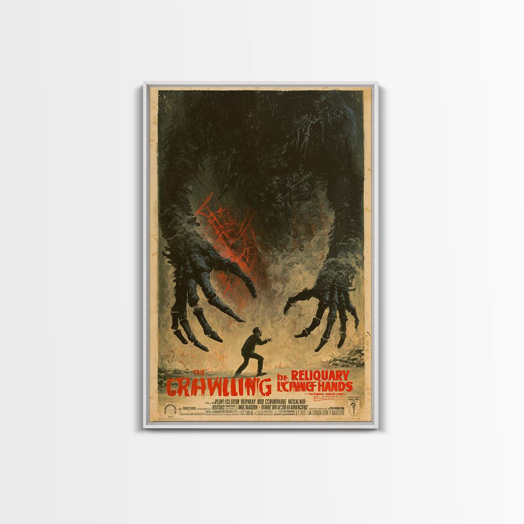 The Reliquary Of Crawling Hands, French Horror Film Poster, Retro Gothic Cinema Art, Vintage Halloween Wall Art, Framed Canvas Print