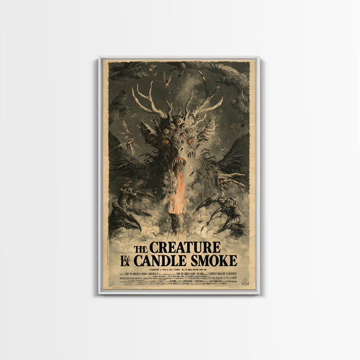 The Creature In The Candle Smoke, French Horror Film Poster, Retro Gothic Cinema Art, Vintage Halloween Wall Art, Framed Canvas Print