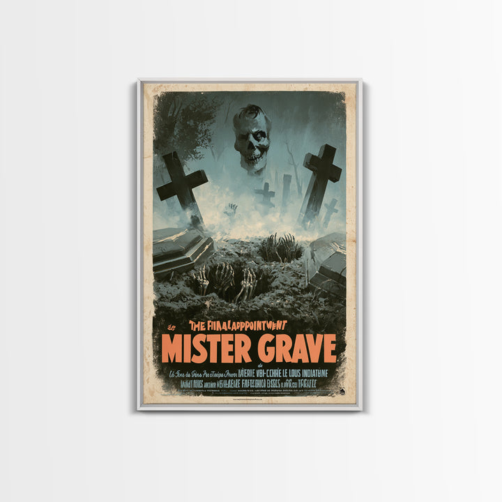 The Final Appointment Of Mister Grave, French Horror Film Poster, Retro Gothic Cinema Art, Vintage Halloween Wall Art, Framed Canvas Print
