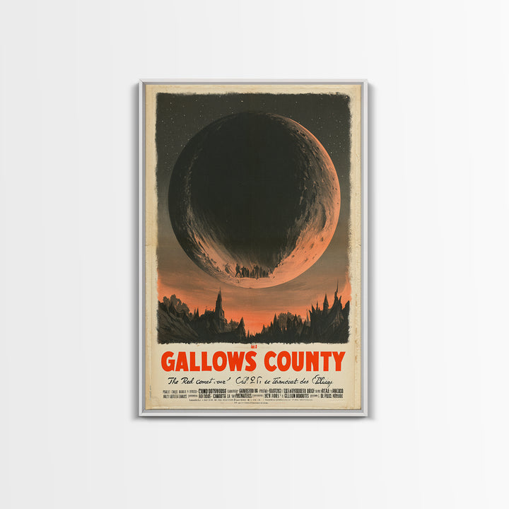 The Red Comet Over Gallows County, French Horror Film Poster, Retro Gothic Cinema Art, Vintage Halloween Wall Art, Framed Canvas Print