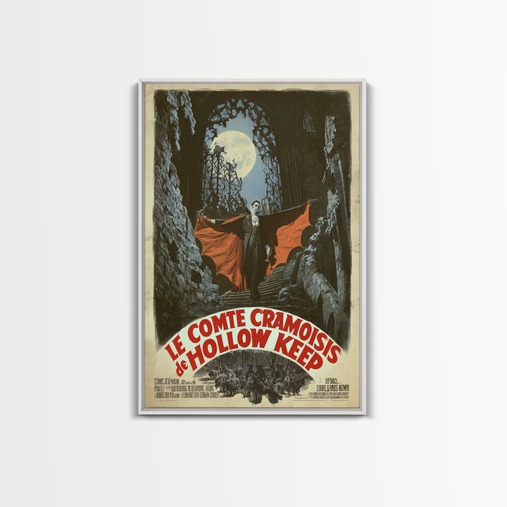 The Crimson Count Of Hollow Keep, French Horror Film Poster, Retro Gothic Cinema Art, Vintage Halloween Wall Art, Framed Canvas Print