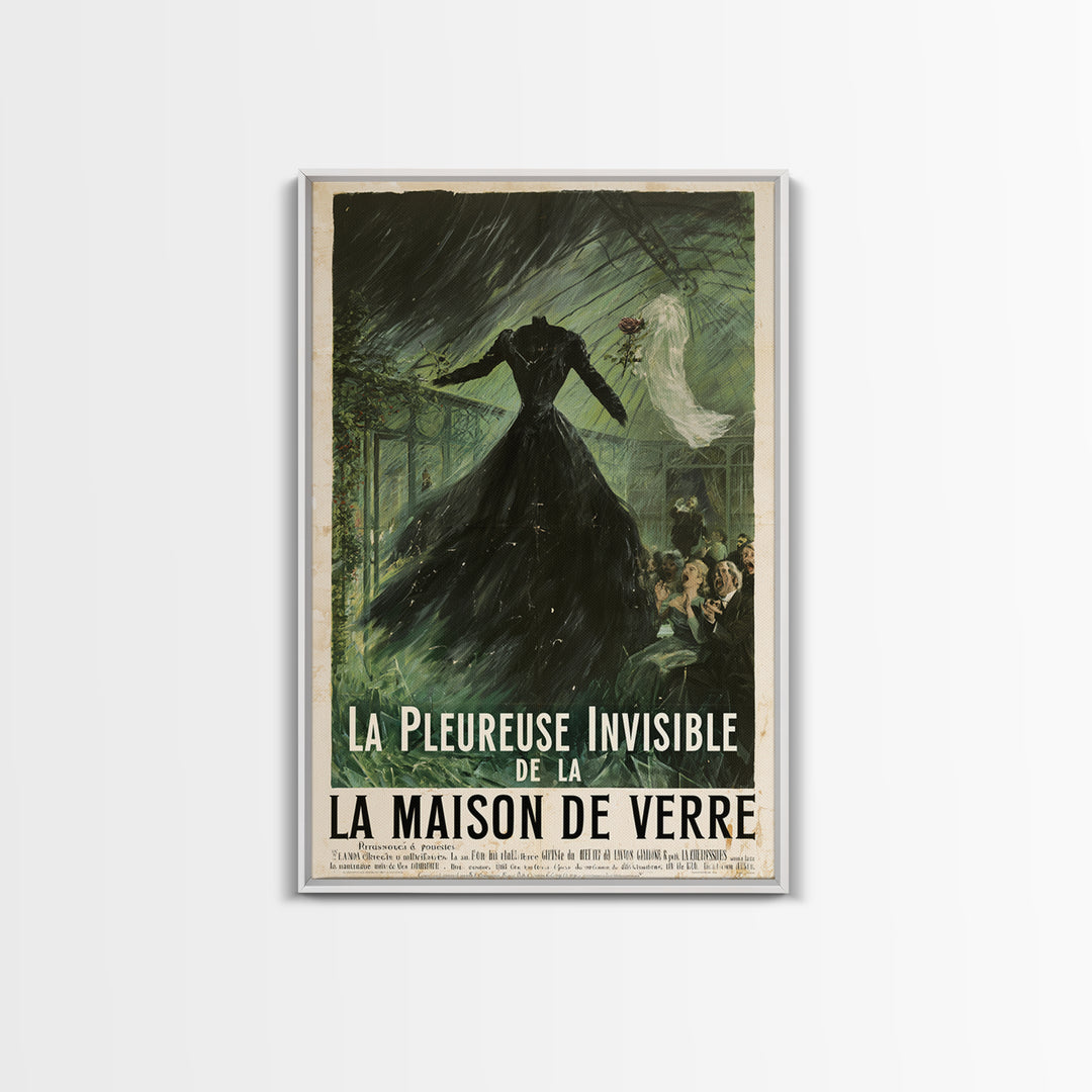 The Invisible Mourner Of Glass House, French Horror Film Poster, Retro Gothic Cinema Art, Vintage Halloween Wall Art, Framed Canvas Print