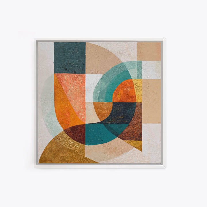 Boomerang Shapes in Mustard Teal and Coral Canvas Print, Midcentury Modern Art, Room Decor, Living Room Decor, Abstract Art, MMA-1x1-25