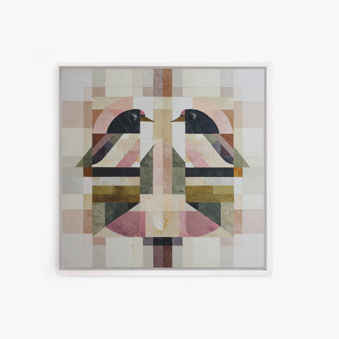 Bird Motif with Playful Geometric Feathers Canvas Print, Midcentury Modern Art, Digital Art, Living Room Decor, Abstract Art, MMA-1x1-36