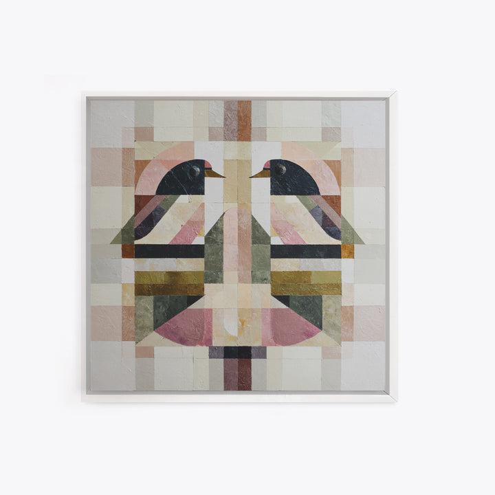 Bird Motif with Playful Geometric Feathers Canvas Print, Midcentury Modern Art, Digital Art, Living Room Decor, Abstract Art, MMA-1x1-36