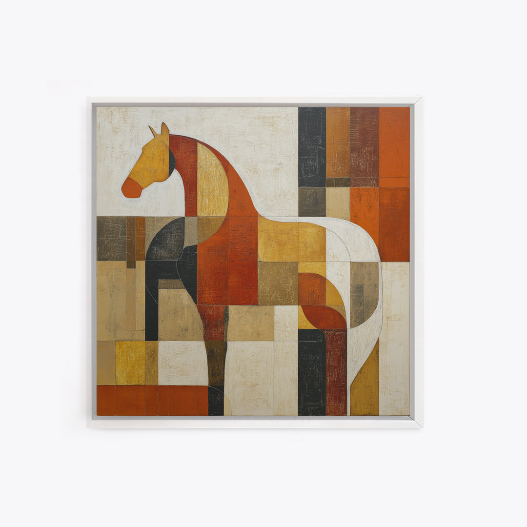 Mid Century Horse Framed Canvas Print, Midcentury Modern Art, Oversized Wall Art, Living Room Decor, Oil Painting, Retro, MMA-1x1-43
