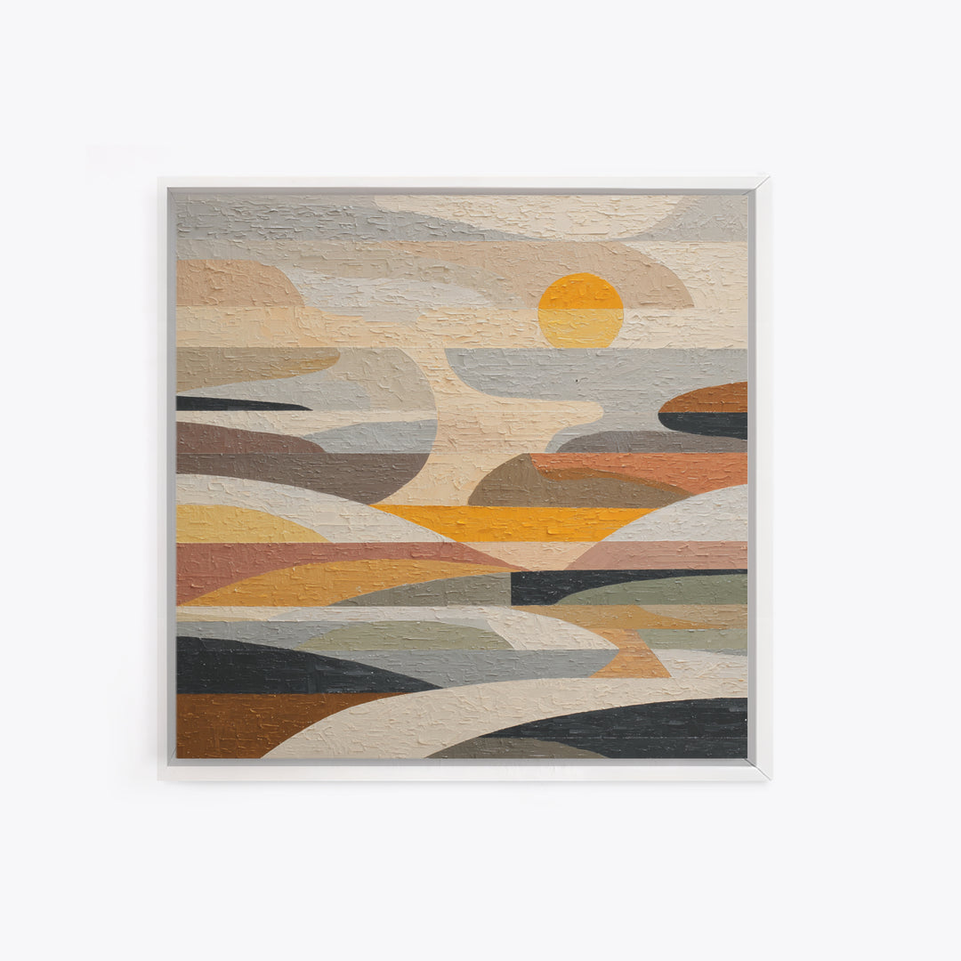 Large Sun and Hill Shapes Canvas Print, Midcentury Modern Art, Fine Art Print, Living Room Decor, Abstract Art, Retro, MMA-1x1-5
