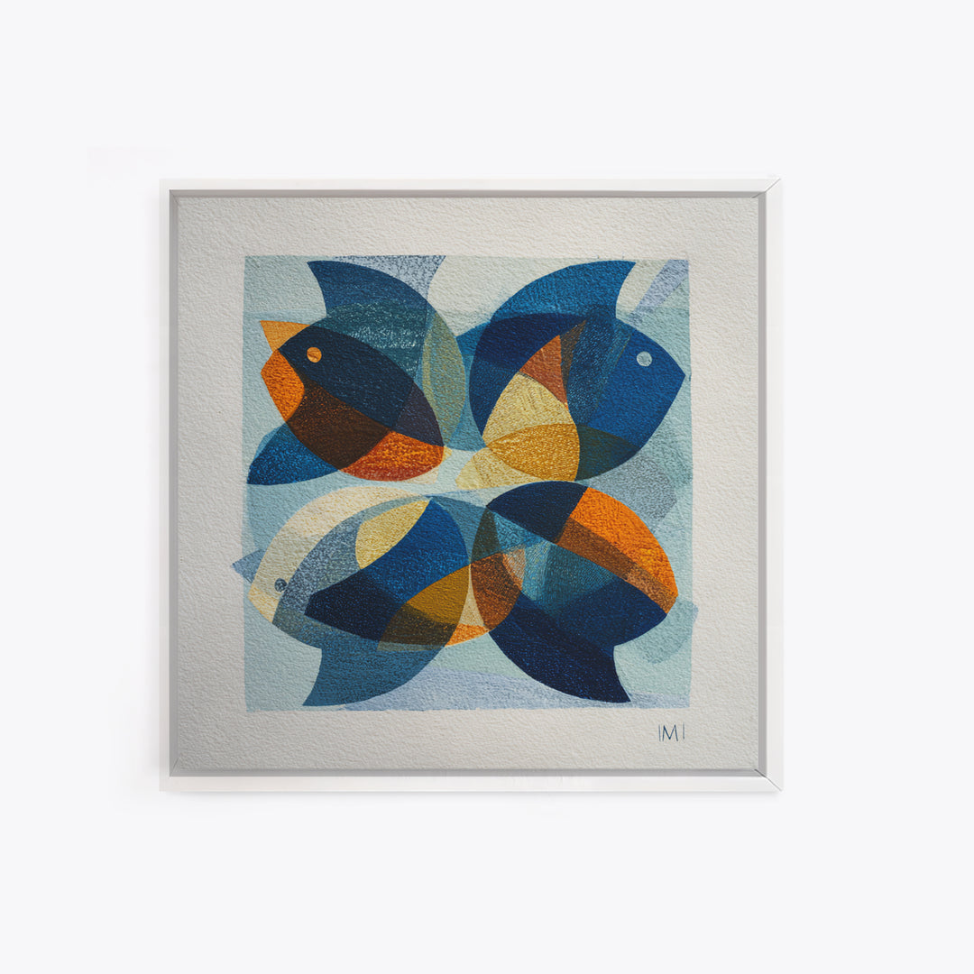 Abstract Fish Shapes Framed Canvas Print, Midcentury Modern Art, Retro Wall Art, Living Room Decor, Fine Art, Retro, MMA-1x1-66