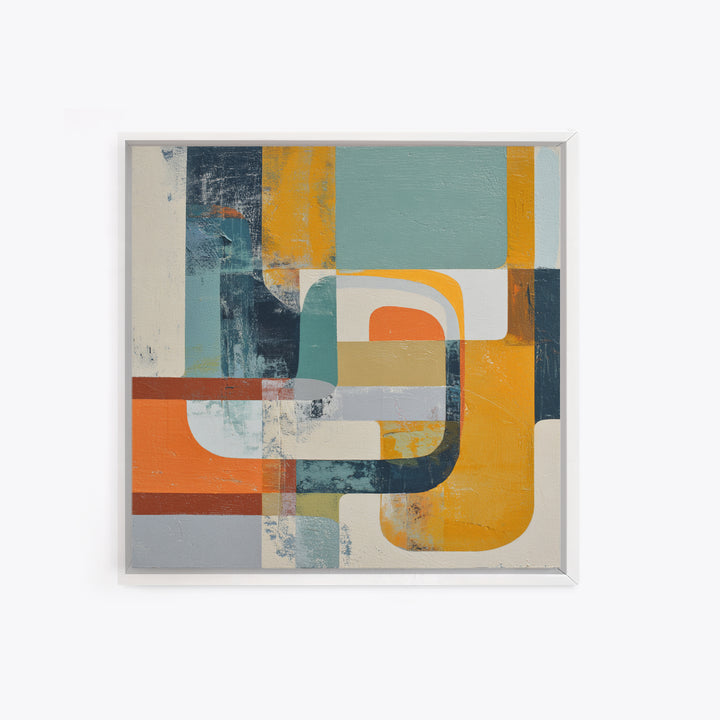 Boomerang Shapes in Mustard Teal and Coral Canvas Print, Midcentury Modern Art, Home Decor, Living Room Decor, Retro, MMA-1x1-73