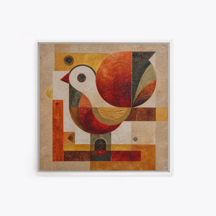 Bird Motif with Playful Geometric Feathers Canvas Print, Midcentury Modern Art, Retro Wall Art, Living Room Decor, Retro, MMA-1x1-84