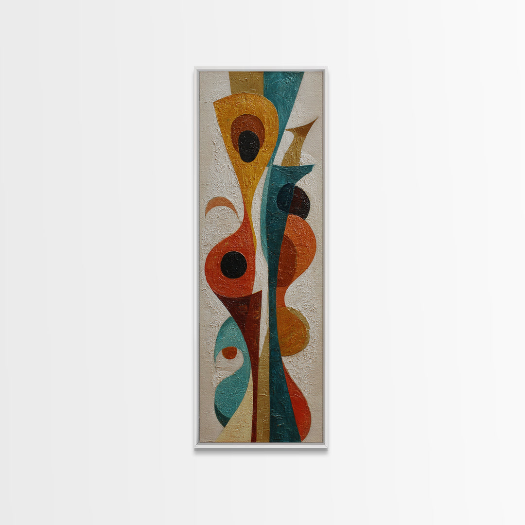 Boomerang Shapes in Mustard Teal and Coral Canvas Print, Midcentury Modern Art, Minimalist Decor, Living Room Decor, Retro, MMA-1x3-13